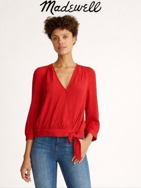 Madewell W Bold Wrap Blouse XXL NWT Plunging V Neck Tie Waist Top Women's